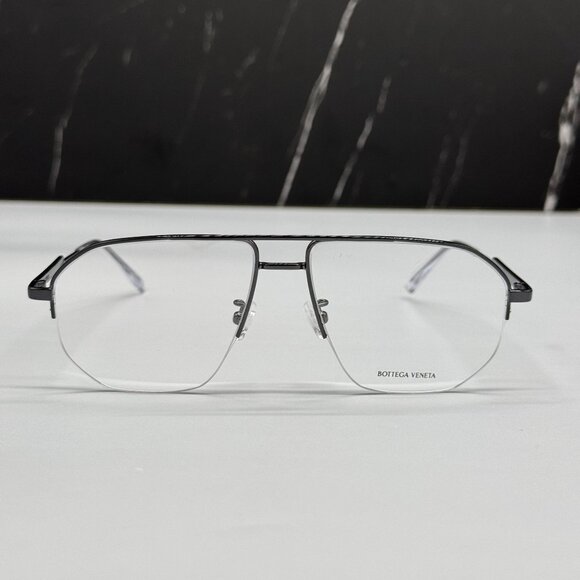 NEW BOTTEGA VENETA BV1109O 001 SILVER AVIATOR UNISEX EYEGLASSES - Picture 5 of 11